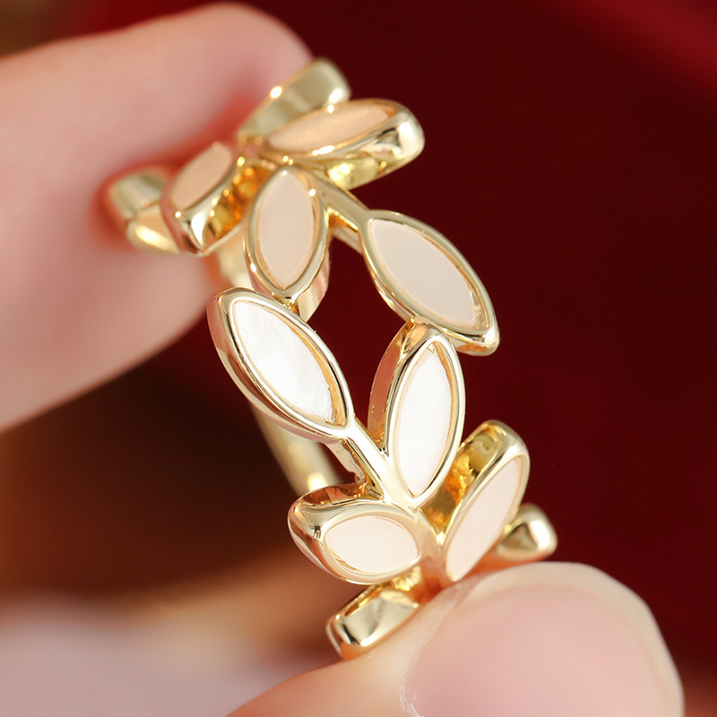Women's White Enamel Branch-Shaped Opening Plated Jewelry